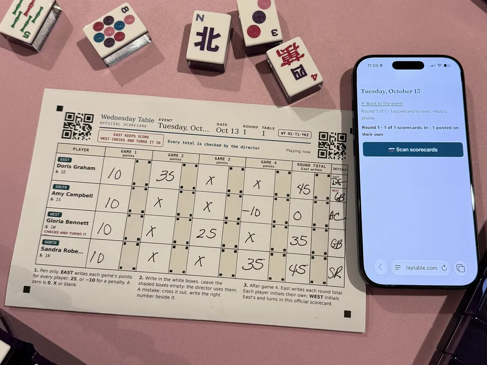 The scorecard on the mat with a phone beside it showing the round posted